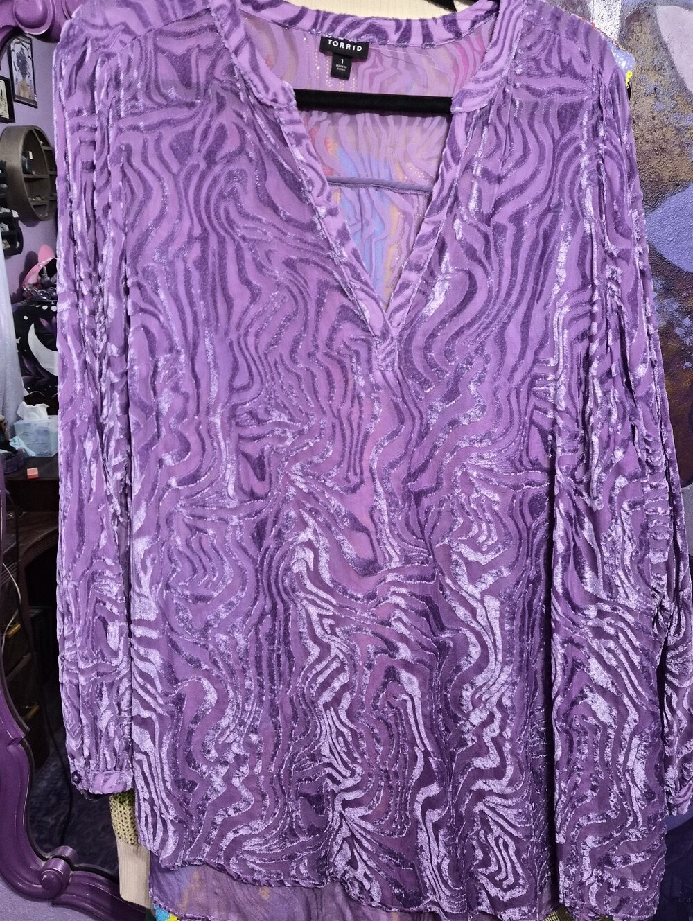 torrid Lavender Velvet Burnout V-Neck Tunic